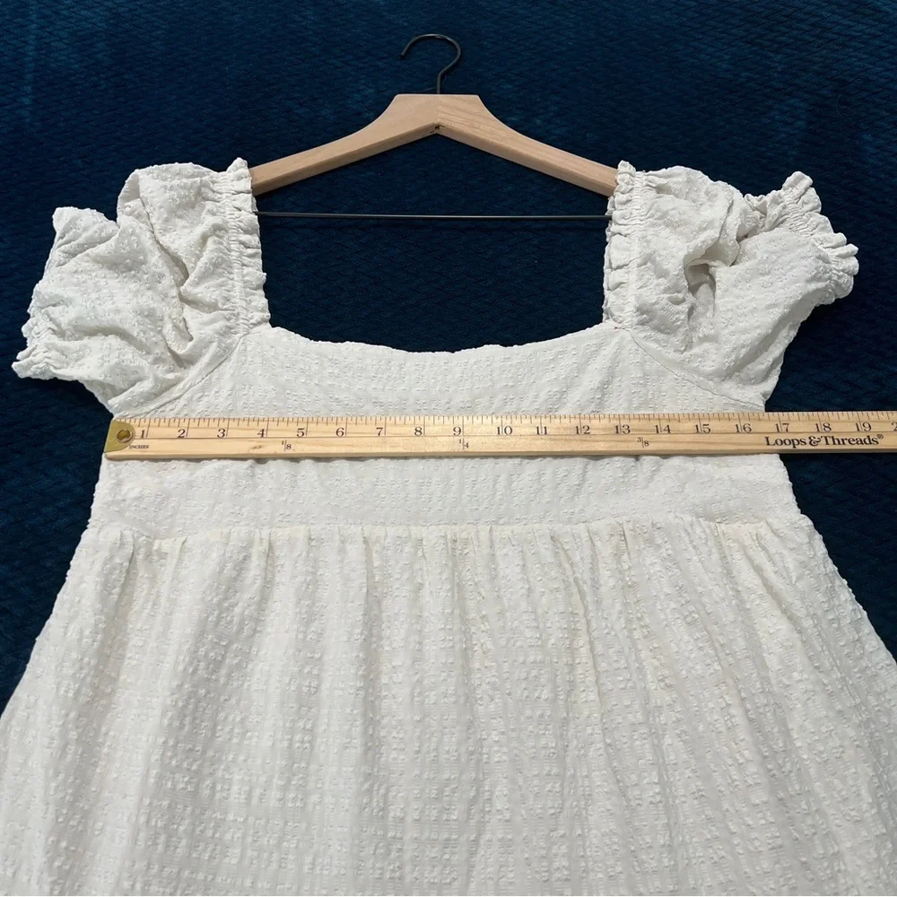 Sophie Rue Cream Lightweight Textured Puff Sleeve Peasant Mini Dress Size L - Picture 10 of 10